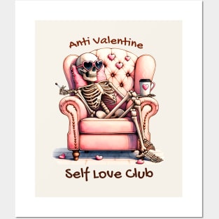 Anti Valentine Self Love Club Skeleton Funny Posters and Art